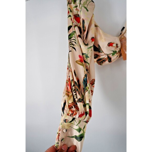 The Brand Label Women Sz L Botanical Floral Print Puff Sleeve Crop Boho Top NWT - Picture 5 of 10
